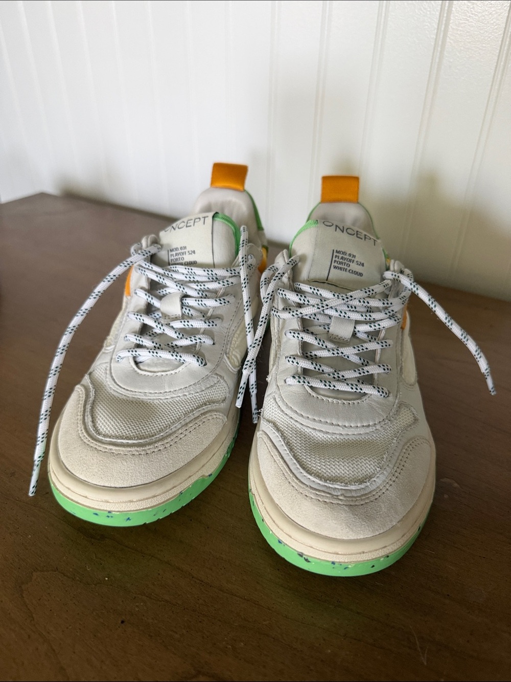 CONCEPT Women's Athletic Sneakers in White with Green and Orange Accents